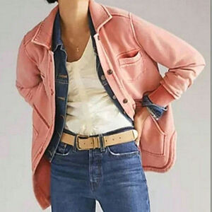 Pilcro Anthropologie Utility Shirt Jacket Retro Vintage Wash Button Up Red M